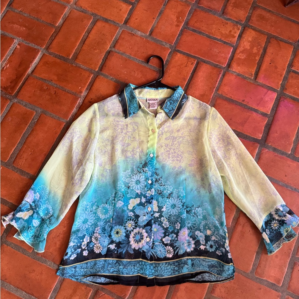 Floral sheer Shirt in Yellow and Blue